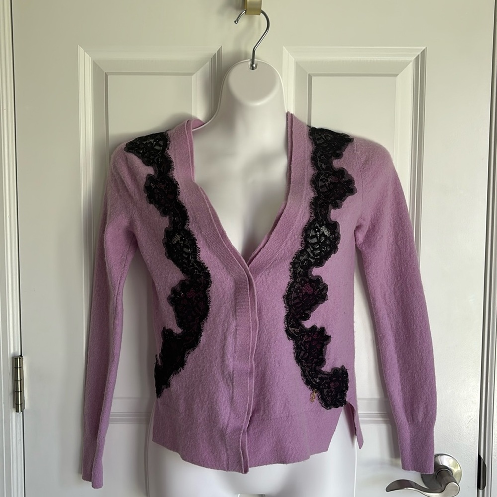 Juicy Couture XS Pink Cardigan with Black Lace Detail